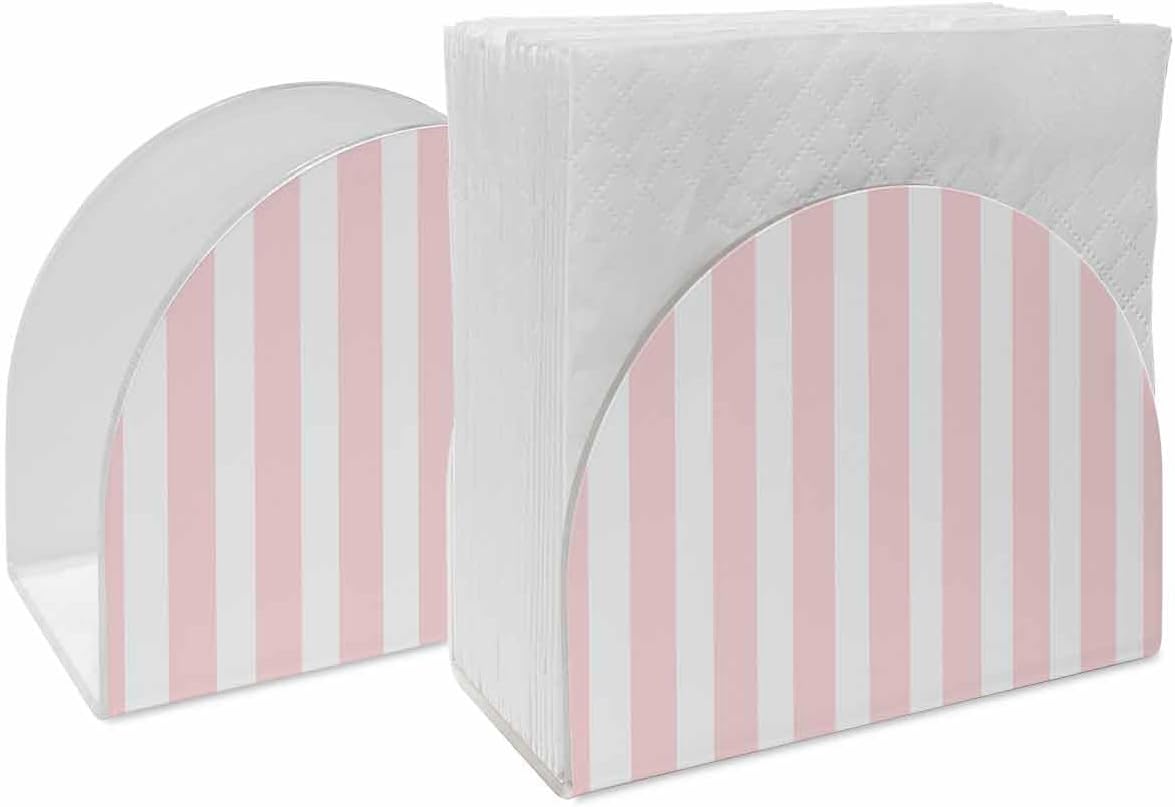 Napkin Holder for Table 2 Pack Pink Stripes Acrylic Standing Napkin Holder Pink White Vertical Striped Upright Tissue Dispenser for Dining Room Kitchen Countertops Indoor & Outdoor Use