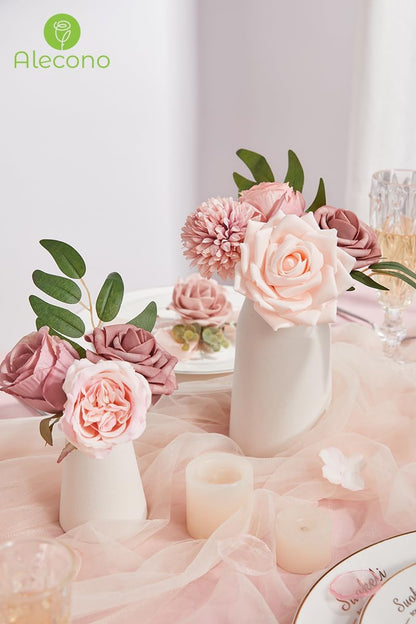 Alecono Artificial Flowers, Dusty Pink Silk Fake Flowers for DIY Wedding Bridal Bouquets, Wedding Cake Flowers for Table Centerpieces Baby Shower Birthday Party Home Decorations