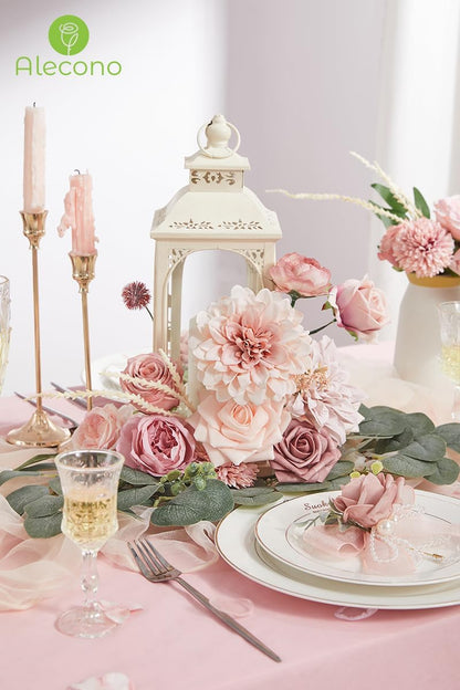 Alecono Artificial Flowers, Dusty Pink Silk Fake Flowers for DIY Wedding Bridal Bouquets, Wedding Cake Flowers for Table Centerpieces Baby Shower Birthday Party Home Decorations