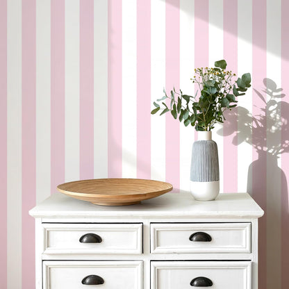 Pink and White Peel and Stick Wallpaper Striped Cute 17.7"x118"