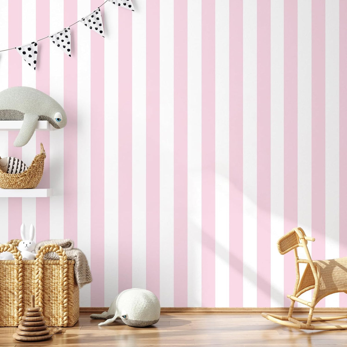 Pink and White Peel and Stick Wallpaper Striped Cute 17.7"x118"