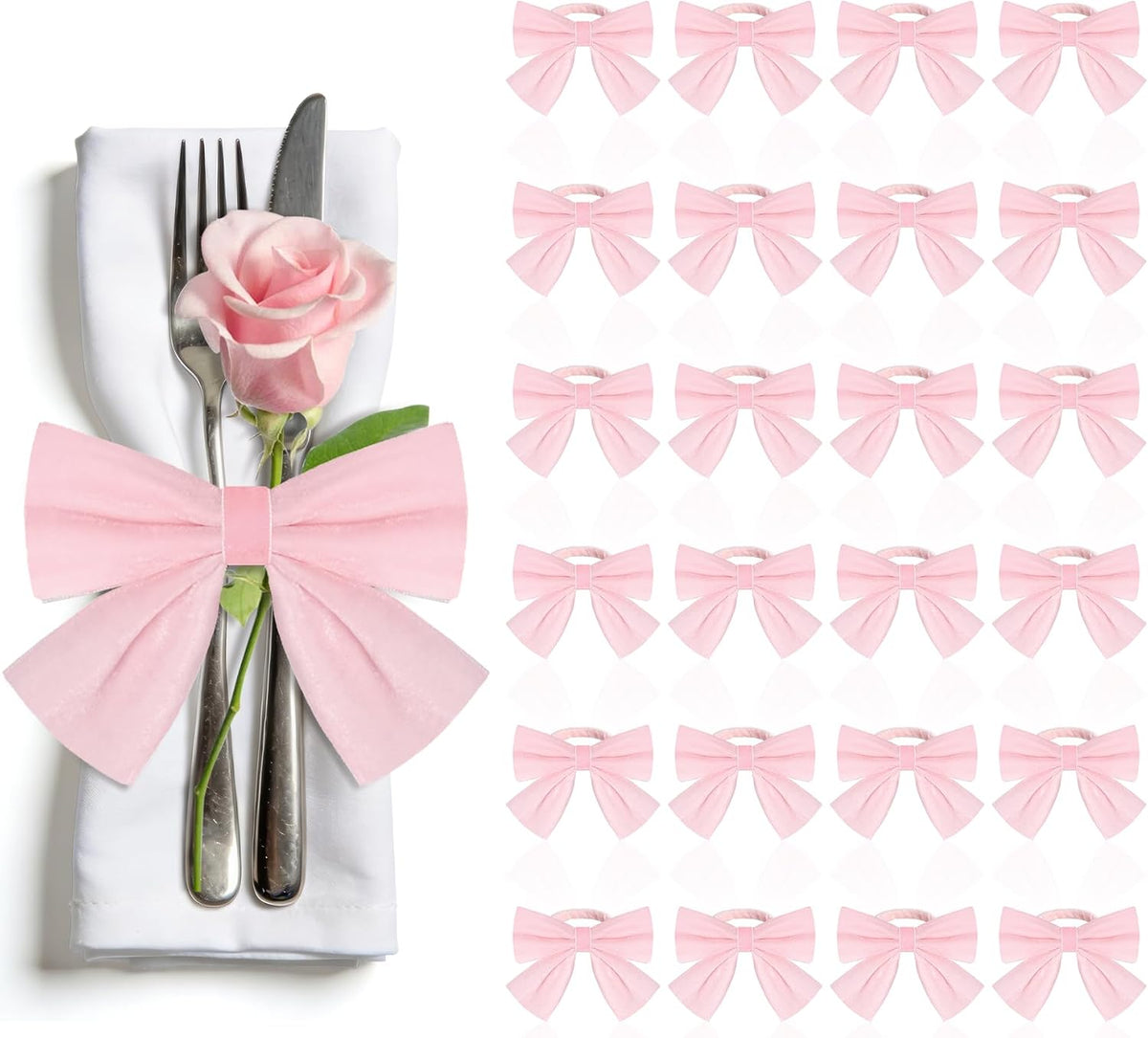 24 Pcs Pink Bow Napkin Rings,Velvet Napkin Ring Buckle Holders for Holiday Serviette,Wedding Napkin Rings,Birthday Anniversary Party Dinner Valentines Day Wedding Dining Tableware Decor