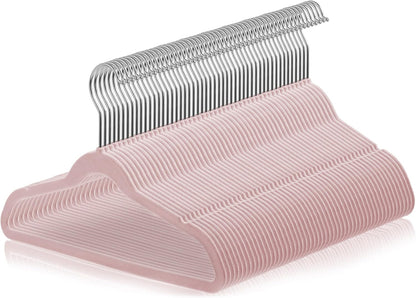 50 Velvet Kid's Hangers - 14" Size for Children's Clothes - Light Pink
