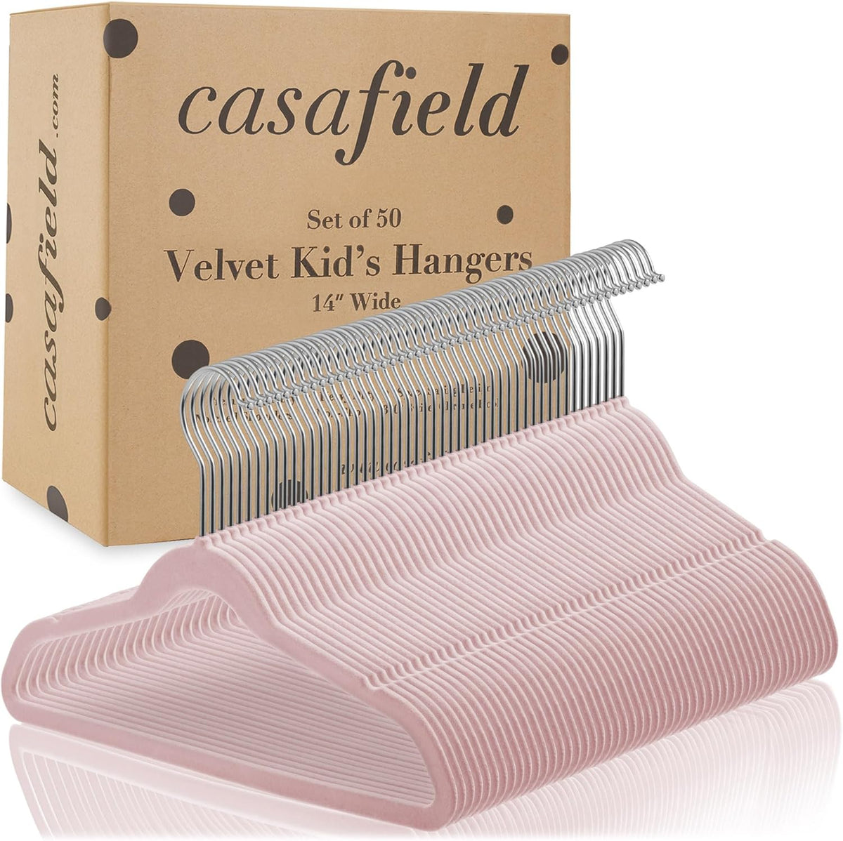 50 Velvet Kid's Hangers - 14" Size for Children's Clothes - Light Pink