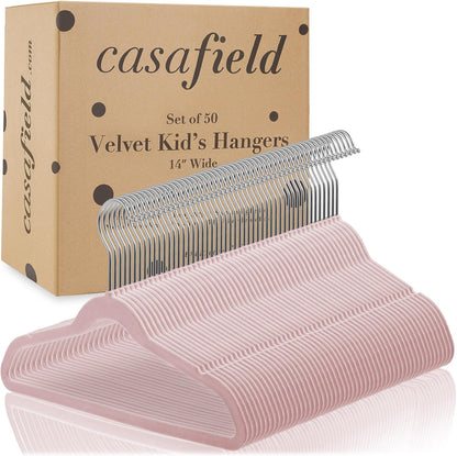 50 Velvet Kid's Hangers - 14" Size for Children's Clothes - Light Pink