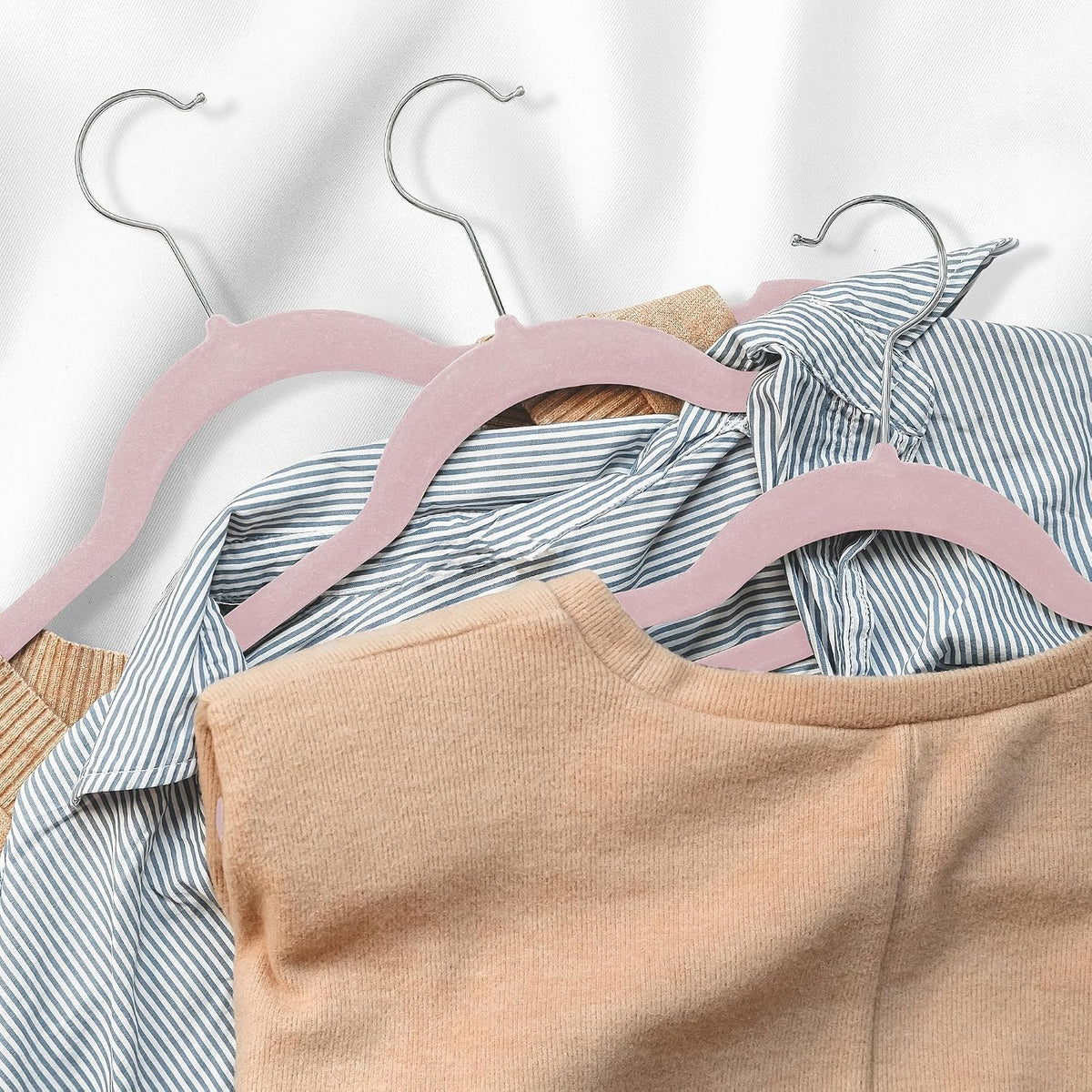 50 Velvet Kid's Hangers - 14" Size for Children's Clothes - Light Pink