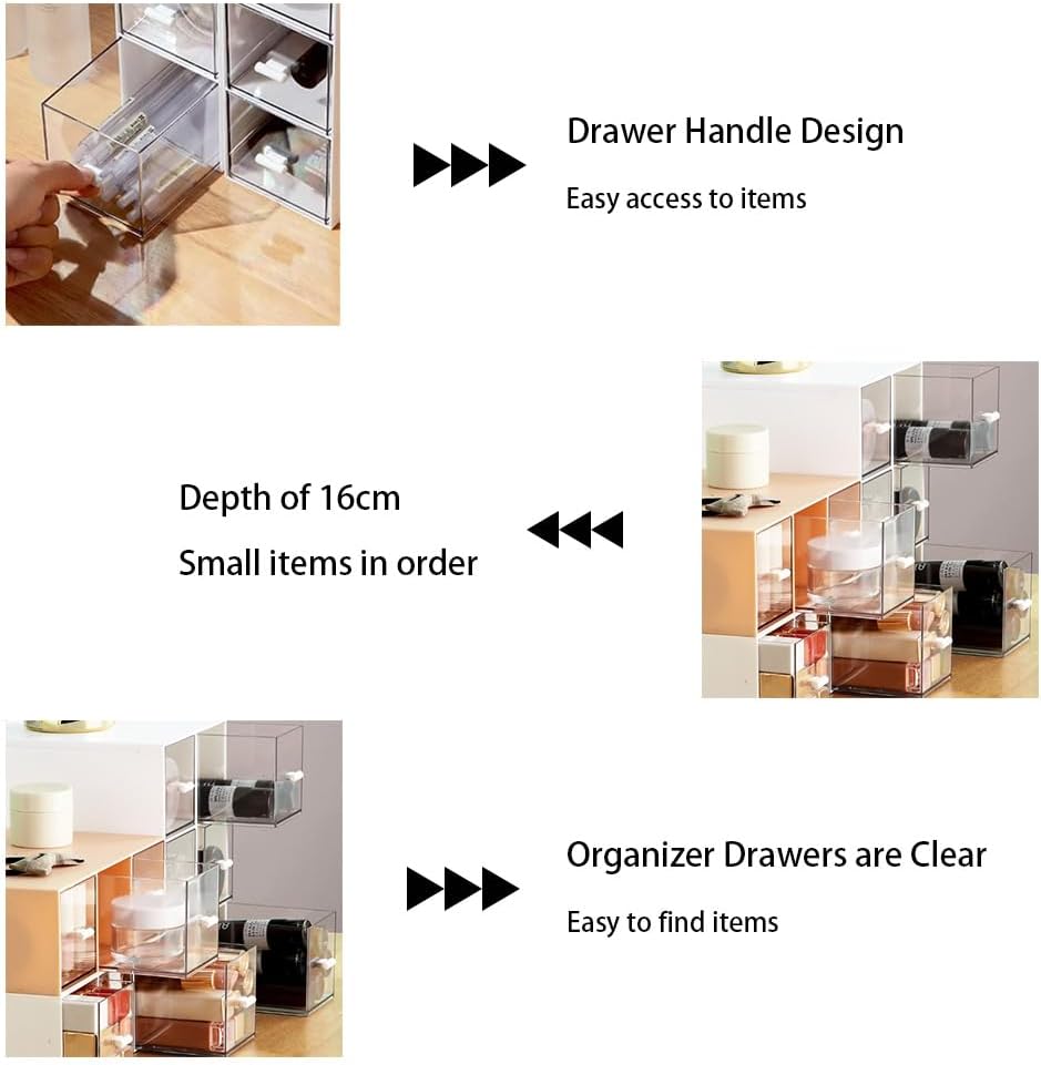 Plastic Clear Tea Box, Tea Bag Organizer with 3 Drawers for Sugar Sachets