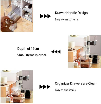 Plastic Clear Tea Box, Tea Bag Organizer with 3 Drawers for Sugar Sachets