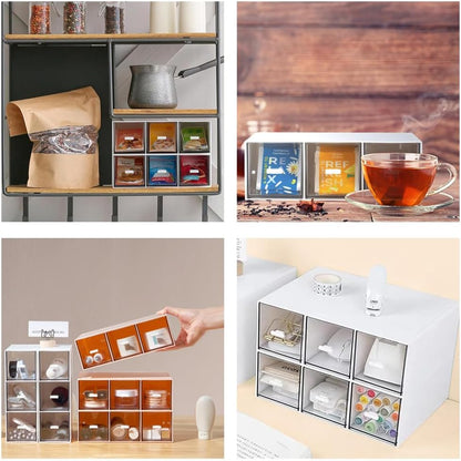 Plastic Clear Tea Box, Tea Bag Organizer with 3 Drawers for Sugar Sachets