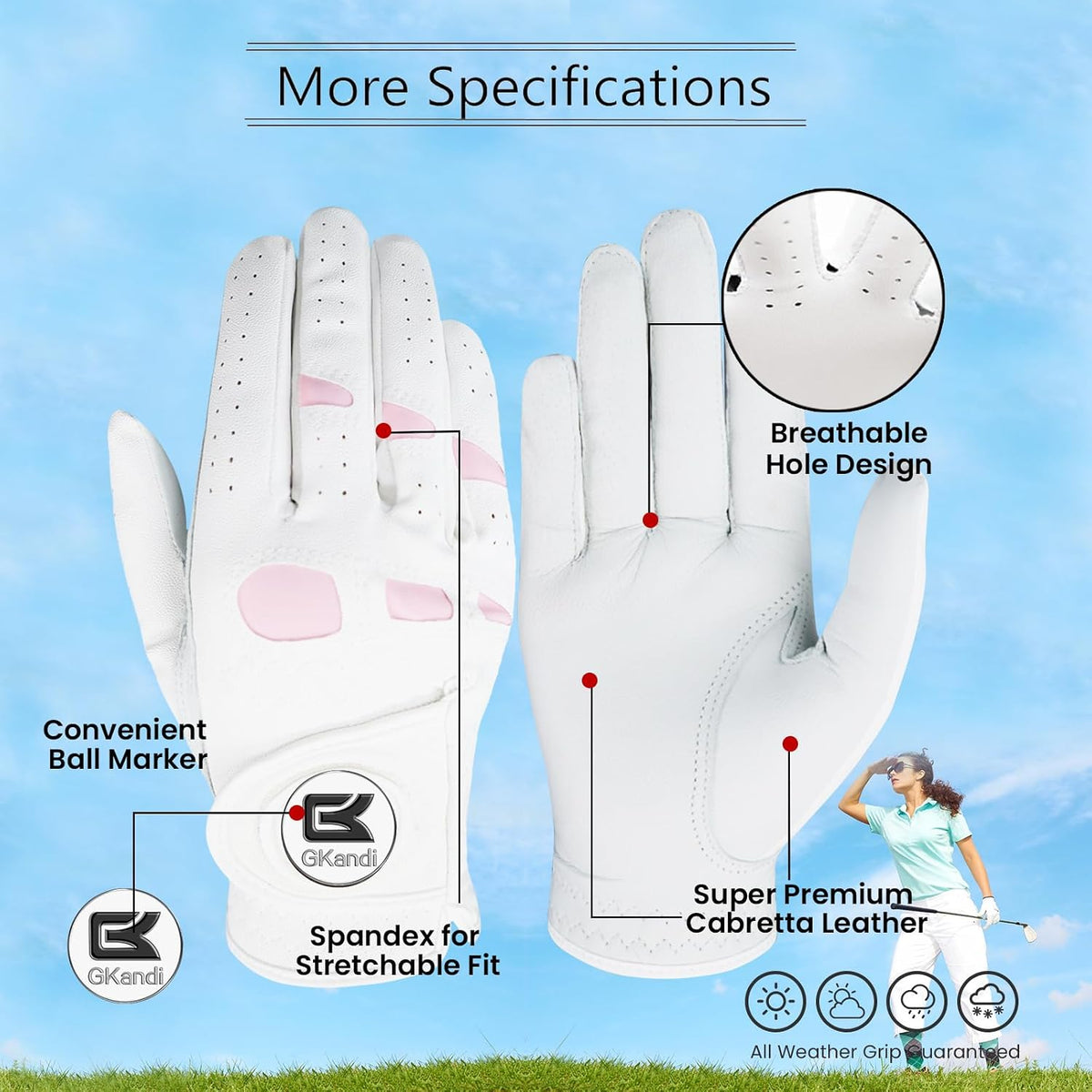Golf Gloves Women with Ball Marker 1 Pack