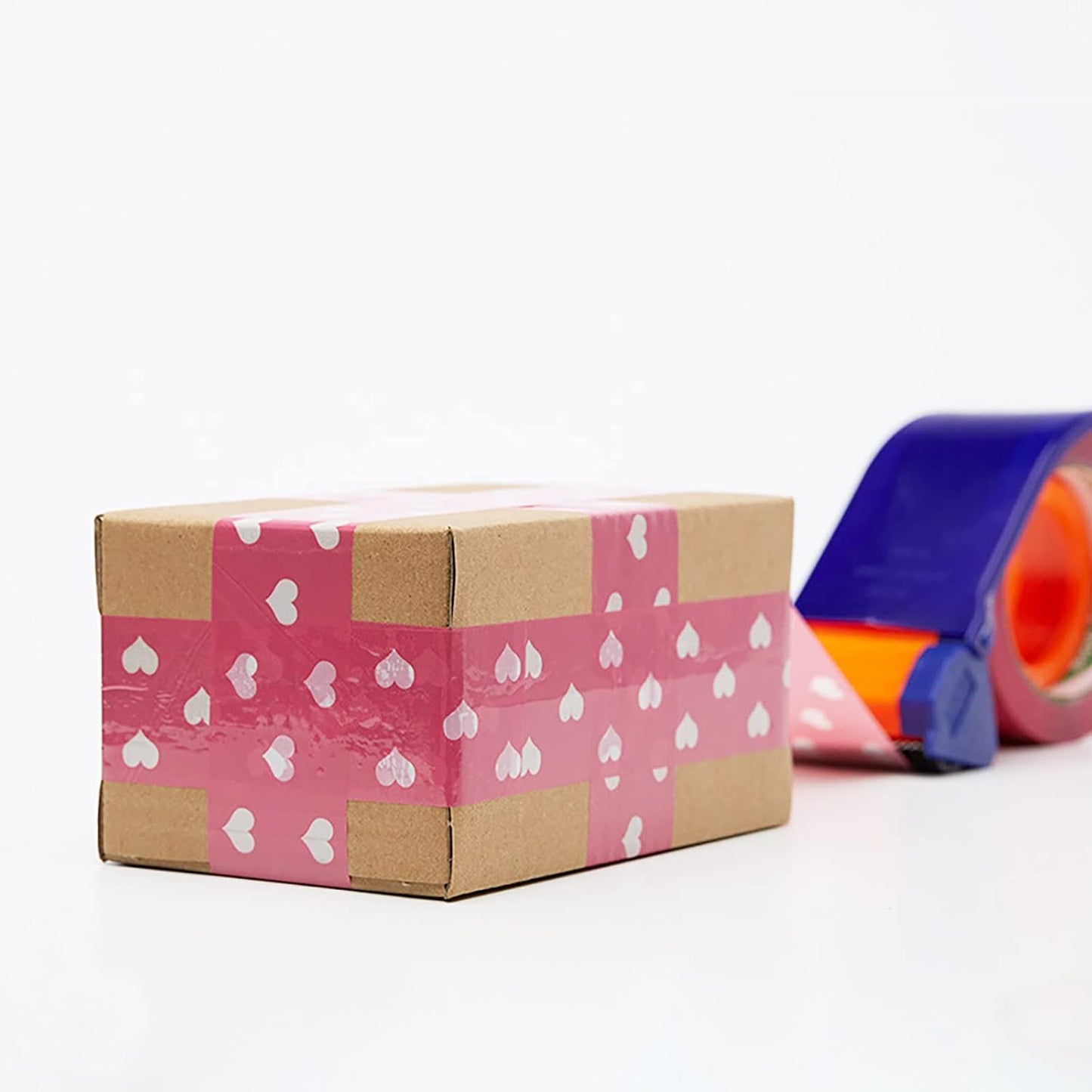 1.77" x 110 Yards Cute Heart Tape Decorative Shipping Packing Tape,1Roll(White Heart on Pink Background)