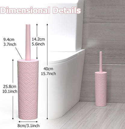 Topsky 2 Pack Compact Toilet Brush & Holder Set, Plastic Round Barrel Loo Brush with 2 Replacement Toilet Brush Head, Durable for Bathroom Toilet, Pink