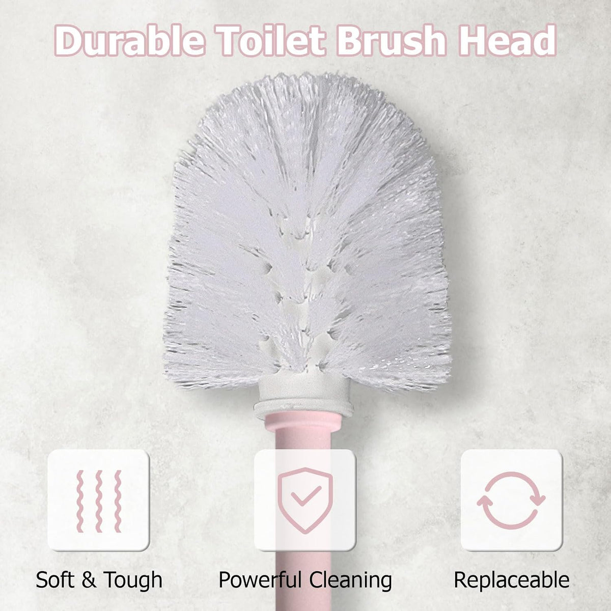 Topsky 2 Pack Compact Toilet Brush & Holder Set, Plastic Round Barrel Loo Brush with 2 Replacement Toilet Brush Head, Durable for Bathroom Toilet, Pink