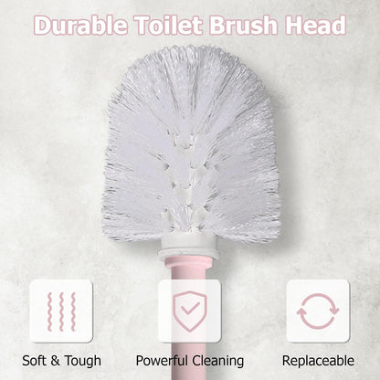 Topsky 2 Pack Compact Toilet Brush & Holder Set, Plastic Round Barrel Loo Brush with 2 Replacement Toilet Brush Head, Durable for Bathroom Toilet, Pink