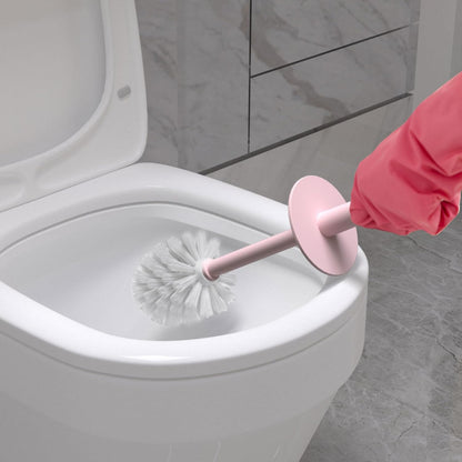 Topsky 2 Pack Compact Toilet Brush & Holder Set, Plastic Round Barrel Loo Brush with 2 Replacement Toilet Brush Head, Durable for Bathroom Toilet, Pink