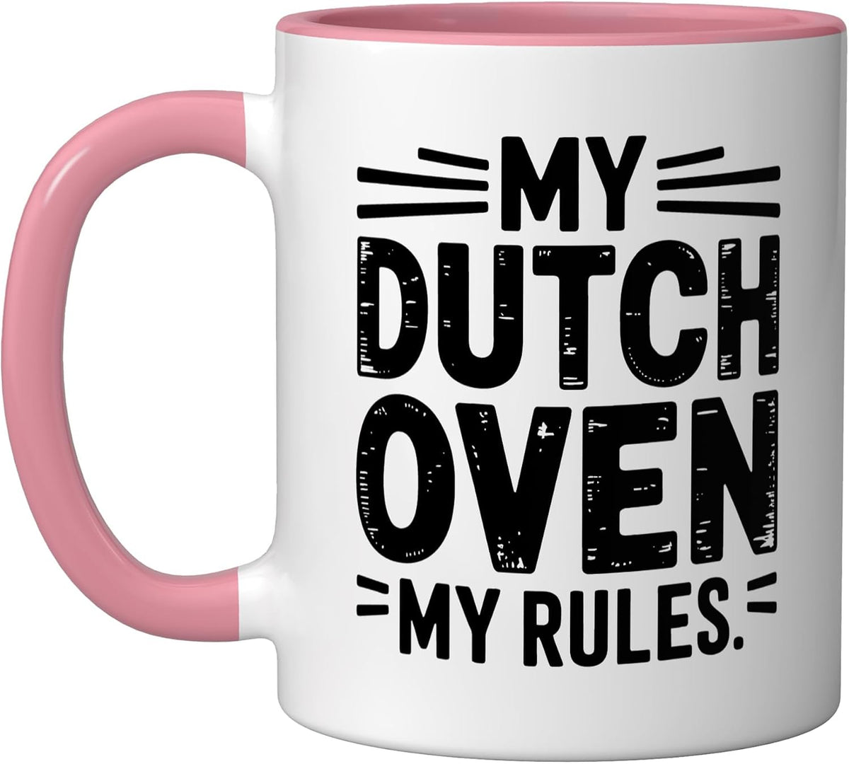 Dutch Oven Rules Bread Baker Ceramic Mug, Pink/White