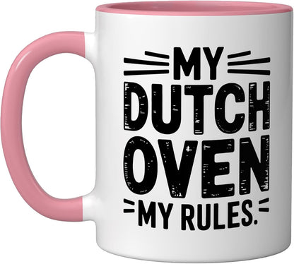 Dutch Oven Rules Bread Baker Ceramic Mug, Pink/White