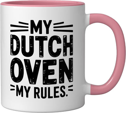 Dutch Oven Rules Bread Baker Ceramic Mug, Pink/White