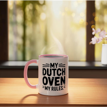 Dutch Oven Rules Bread Baker Ceramic Mug, Pink/White