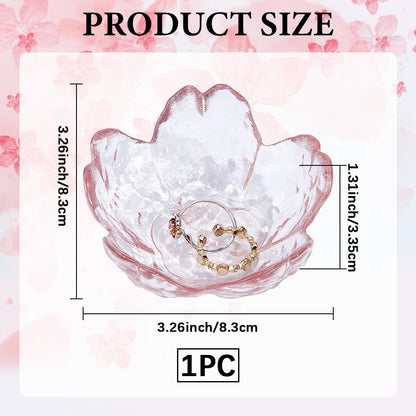 Small Glass Jewelry Tray Sakura Flower Glass Jewelry Dish Ring Dishes for Women Transparent Desktop Jewelry Organize Bedside Cupboard Photography Props Rings Pink 3.3x3.3x1.3 Inch