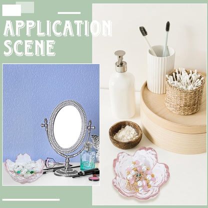Small Glass Jewelry Tray Sakura Flower Glass Jewelry Dish Ring Dishes for Women Transparent Desktop Jewelry Organize Bedside Cupboard Photography Props Rings Pink 3.3x3.3x1.3 Inch