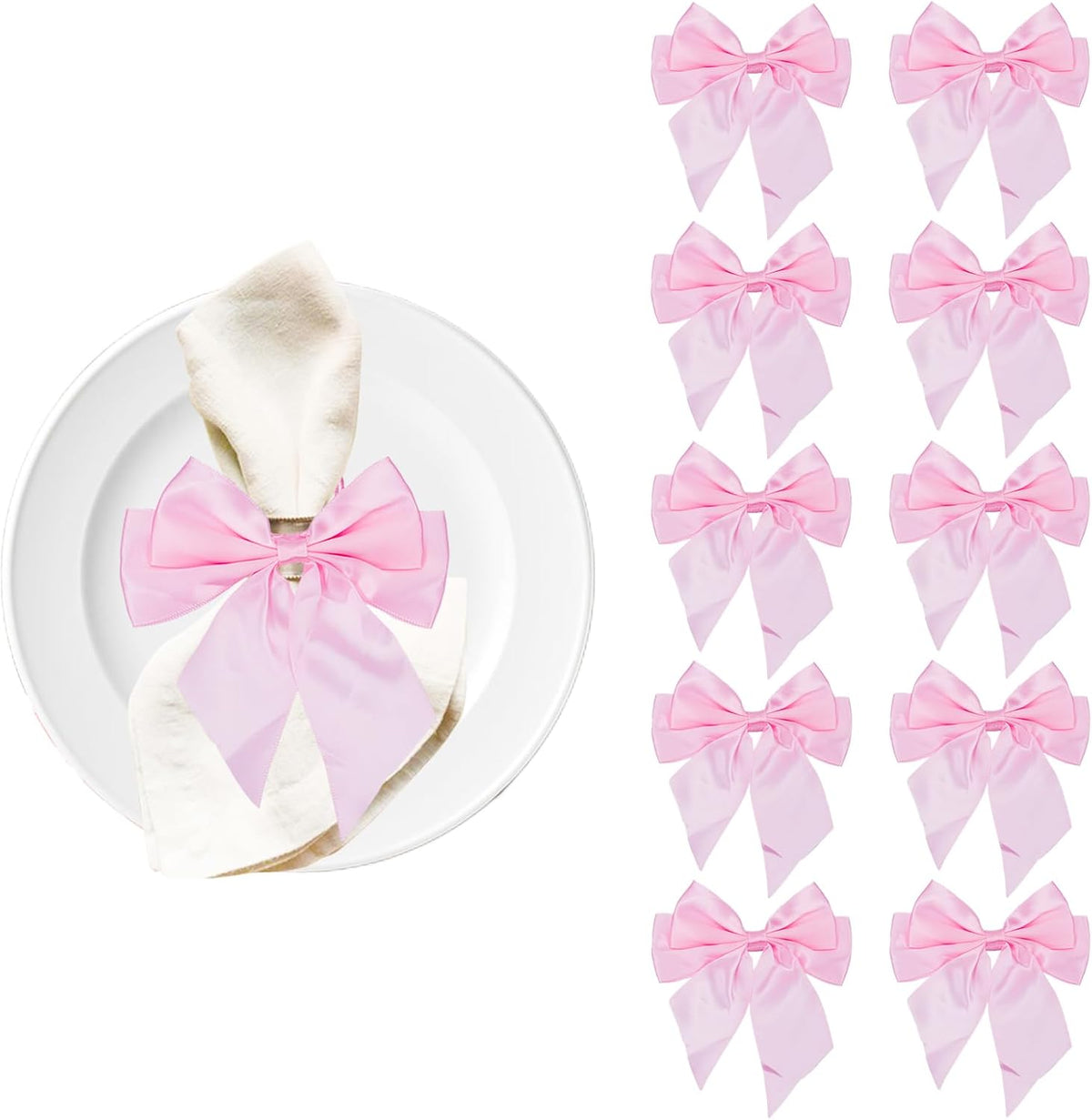 10 PCS Bow Napkin Ring Set, 4.02 X 4.53 Inch Pink Bowknot Dinner Table Ring, Chic Satin Napkin Buckle for Coquette Party Bachelorette Bridal