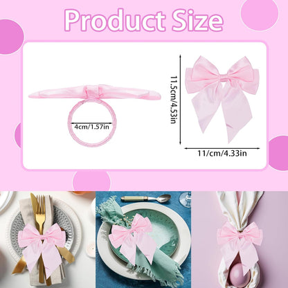 10 PCS Bow Napkin Ring Set, 4.02 X 4.53 Inch Pink Bowknot Dinner Table Ring, Chic Satin Napkin Buckle for Coquette Party Bachelorette Bridal