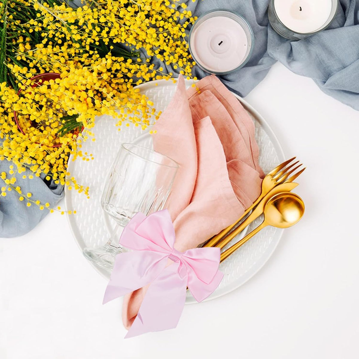 10 PCS Bow Napkin Ring Set, 4.02 X 4.53 Inch Pink Bowknot Dinner Table Ring, Chic Satin Napkin Buckle for Coquette Party Bachelorette Bridal