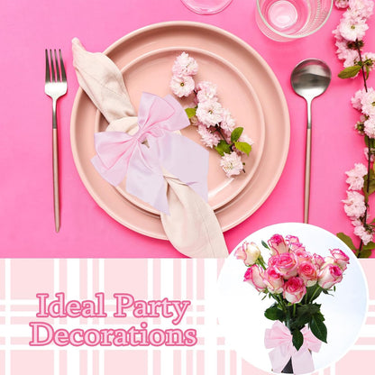 10 PCS Bow Napkin Ring Set, 4.02 X 4.53 Inch Pink Bowknot Dinner Table Ring, Chic Satin Napkin Buckle for Coquette Party Bachelorette Bridal