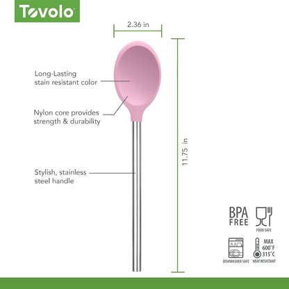 Silicone Mixing Spoon with Stainless Steel Handle Pink Sorbet, Dishwasher Safe Heat Resistant Scratch Resistant Silicone Stirring Cooking Spoon for Nonstick Cookware Kitchen Utensils