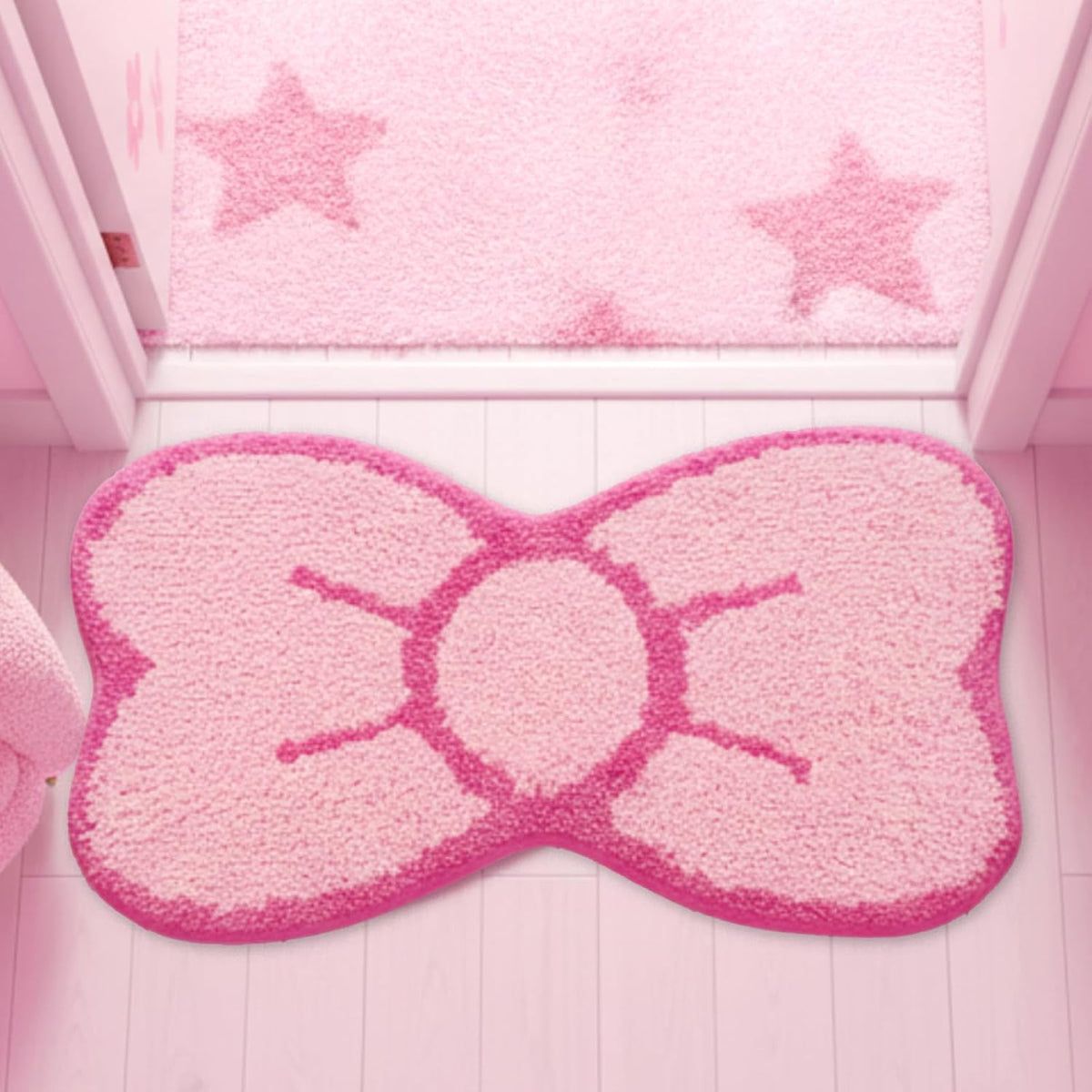 Pink Bow Bathroom Rug Cute Bow Decorative Doormat Kawaii Shaped Mat Gifts Cute Cartoon Kitten Floor Mat Holiday Doormats Non Slip Washable Bath Rug for Bathroom (Medium, Pink Bow)