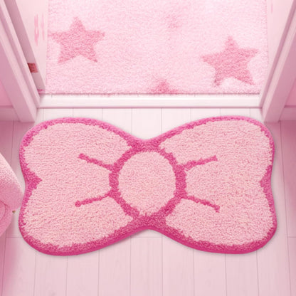 Pink Bow Bathroom Rug Cute Bow Decorative Doormat Kawaii Shaped Mat Gifts Cute Cartoon Kitten Floor Mat Holiday Doormats Non Slip Washable Bath Rug for Bathroom (Medium, Pink Bow)