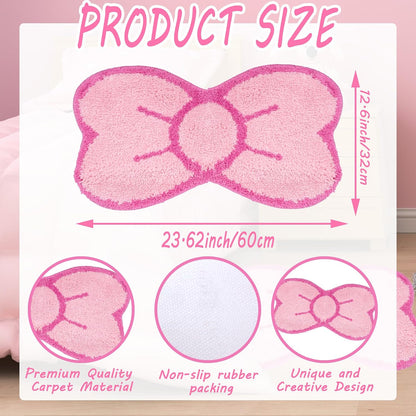 Pink Bow Bathroom Rug Cute Bow Decorative Doormat Kawaii Shaped Mat Gifts Cute Cartoon Kitten Floor Mat Holiday Doormats Non Slip Washable Bath Rug for Bathroom (Medium, Pink Bow)