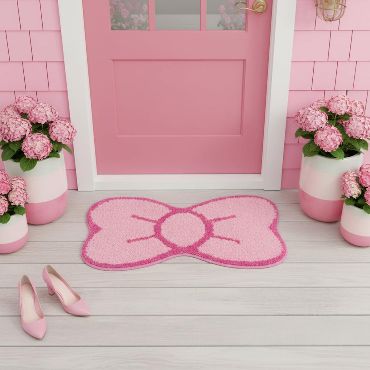 Pink Bow Bathroom Rug Cute Bow Decorative Doormat Kawaii Shaped Mat Gifts Cute Cartoon Kitten Floor Mat Holiday Doormats Non Slip Washable Bath Rug for Bathroom (Medium, Pink Bow)