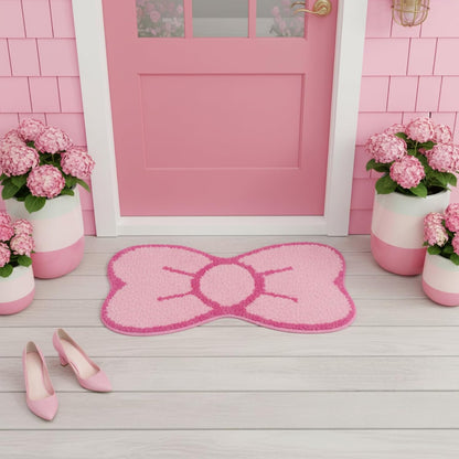 Pink Bow Bathroom Rug Cute Bow Decorative Doormat Kawaii Shaped Mat Gifts Cute Cartoon Kitten Floor Mat Holiday Doormats Non Slip Washable Bath Rug for Bathroom (Medium, Pink Bow)
