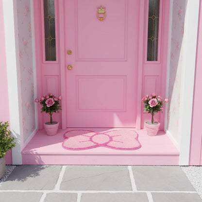 Pink Bow Bathroom Rug Cute Bow Decorative Doormat Kawaii Shaped Mat Gifts Cute Cartoon Kitten Floor Mat Holiday Doormats Non Slip Washable Bath Rug for Bathroom (Medium, Pink Bow)