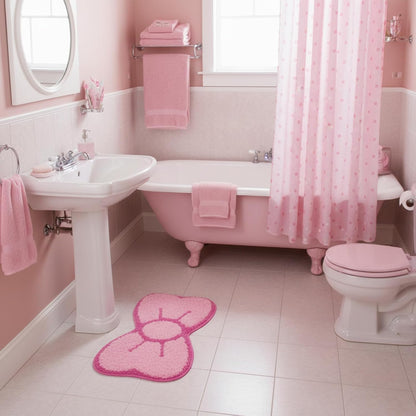 Pink Bow Bathroom Rug Cute Bow Decorative Doormat Kawaii Shaped Mat Gifts Cute Cartoon Kitten Floor Mat Holiday Doormats Non Slip Washable Bath Rug for Bathroom (Medium, Pink Bow)