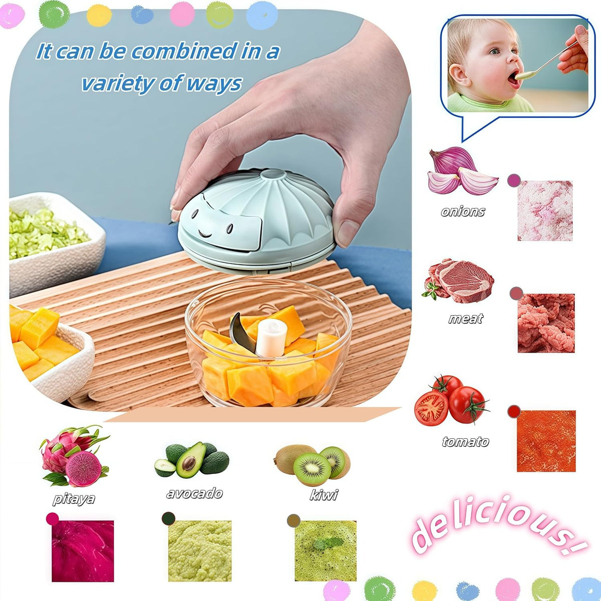 Manual Food Processor Vegetable Chopper, Mini Hand Pull String Garlic Chopper Onion Cutter for Veggies, Ginger, Fruits, Nuts, Avocado, garlic etc., Food Safe Material, 160ml (pink)