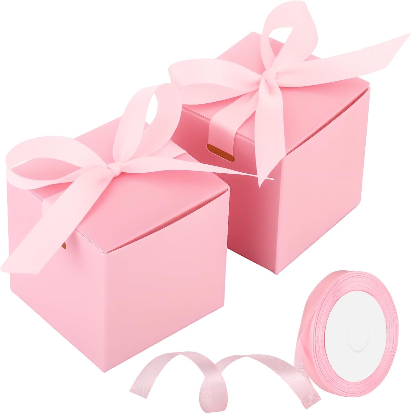 MotiMind 48 Pcs Wedding Gift Boxes with Ribbon Small Party Favor Boxes with Lids Mini Treat Candy Container for Easter Party Birthday and More(Pink,6 Inch)
