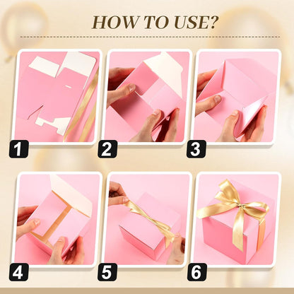 MotiMind 48 Pcs Wedding Gift Boxes with Ribbon Small Party Favor Boxes with Lids Mini Treat Candy Container for Easter Party Birthday and More(Pink,6 Inch)