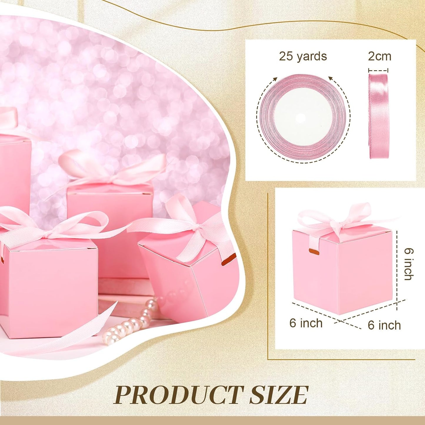 MotiMind 48 Pcs Wedding Gift Boxes with Ribbon Small Party Favor Boxes with Lids Mini Treat Candy Container for Easter Party Birthday and More(Pink,6 Inch)