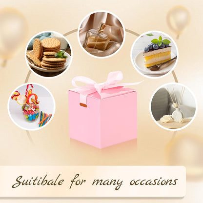 MotiMind 48 Pcs Wedding Gift Boxes with Ribbon Small Party Favor Boxes with Lids Mini Treat Candy Container for Easter Party Birthday and More(Pink,6 Inch)