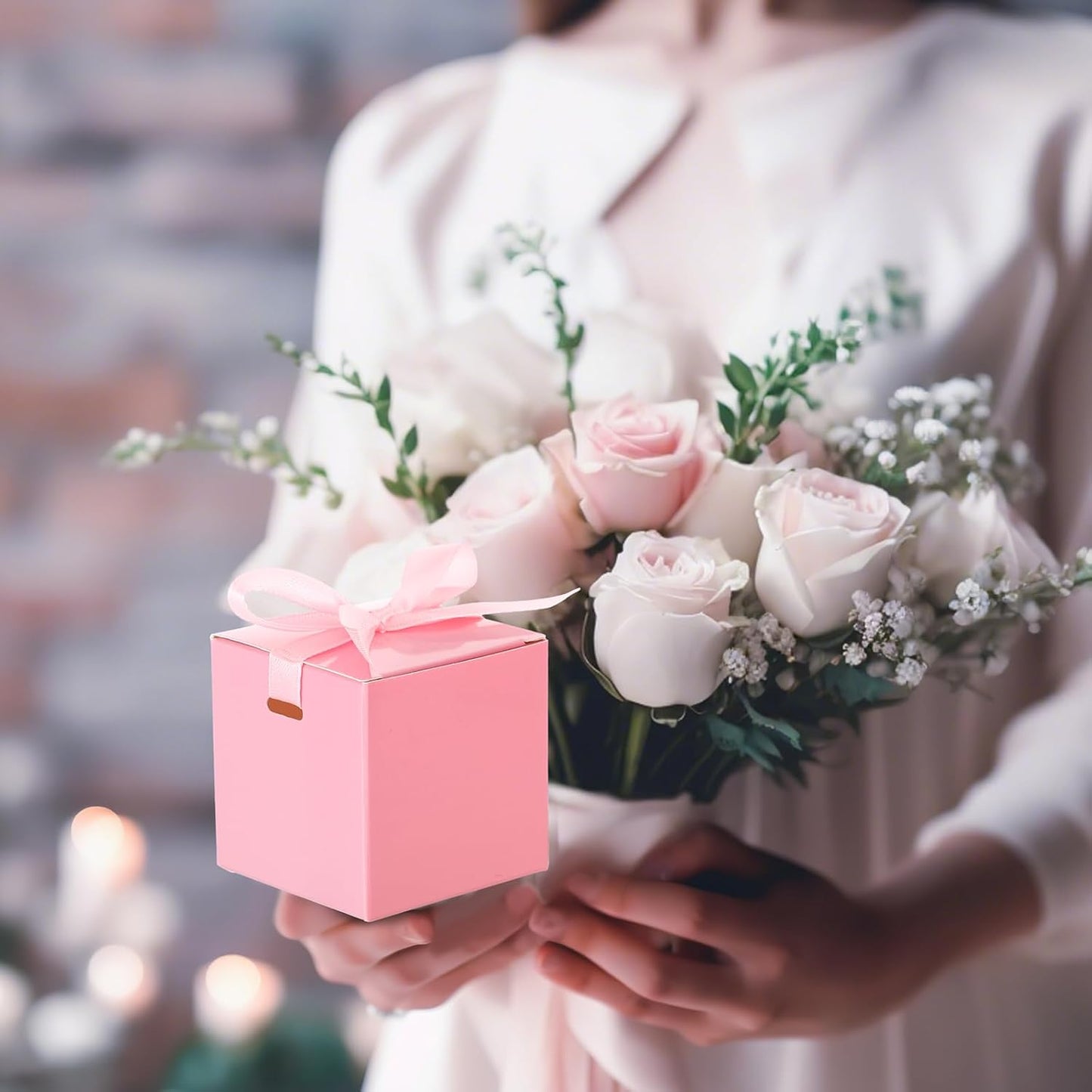 MotiMind 48 Pcs Wedding Gift Boxes with Ribbon Small Party Favor Boxes with Lids Mini Treat Candy Container for Easter Party Birthday and More(Pink,6 Inch)