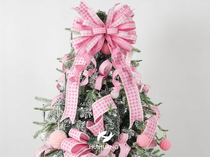 Pink and White Gingham Wired Ribbon with Snowball Edge 2.5 Inch