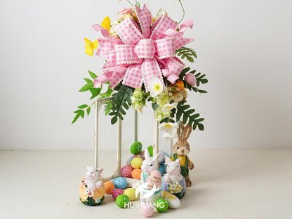 Pink and White Gingham Wired Ribbon with Snowball Edge 2.5 Inch