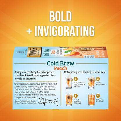 Peach Cold Brew Iced Tea Bags, 20 Count (Pack of 6), Unsweetened Flavoured Black Tea, Caffeinated, 120 Teabags