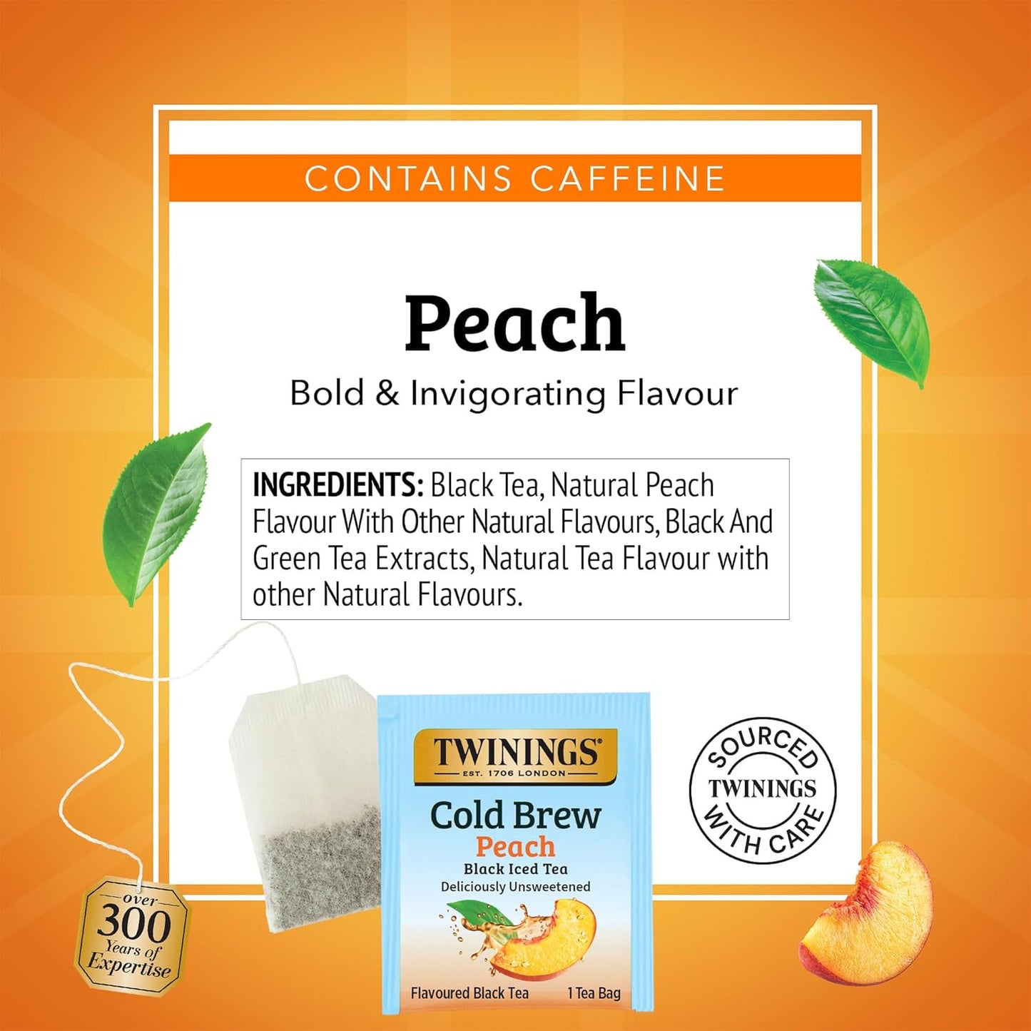 Peach Cold Brew Iced Tea Bags, 20 Count (Pack of 6), Unsweetened Flavoured Black Tea, Caffeinated, 120 Teabags