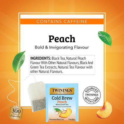 Peach Cold Brew Iced Tea Bags, 20 Count (Pack of 6), Unsweetened Flavoured Black Tea, Caffeinated, 120 Teabags