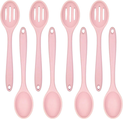 8 Pcs Silicone Cooking Spoons Set,Mixing Spoons for Cooking Spoons for Nonstick Cookware Silicone Serving Spoons,Mixing Spoons for Cooking (Pink)