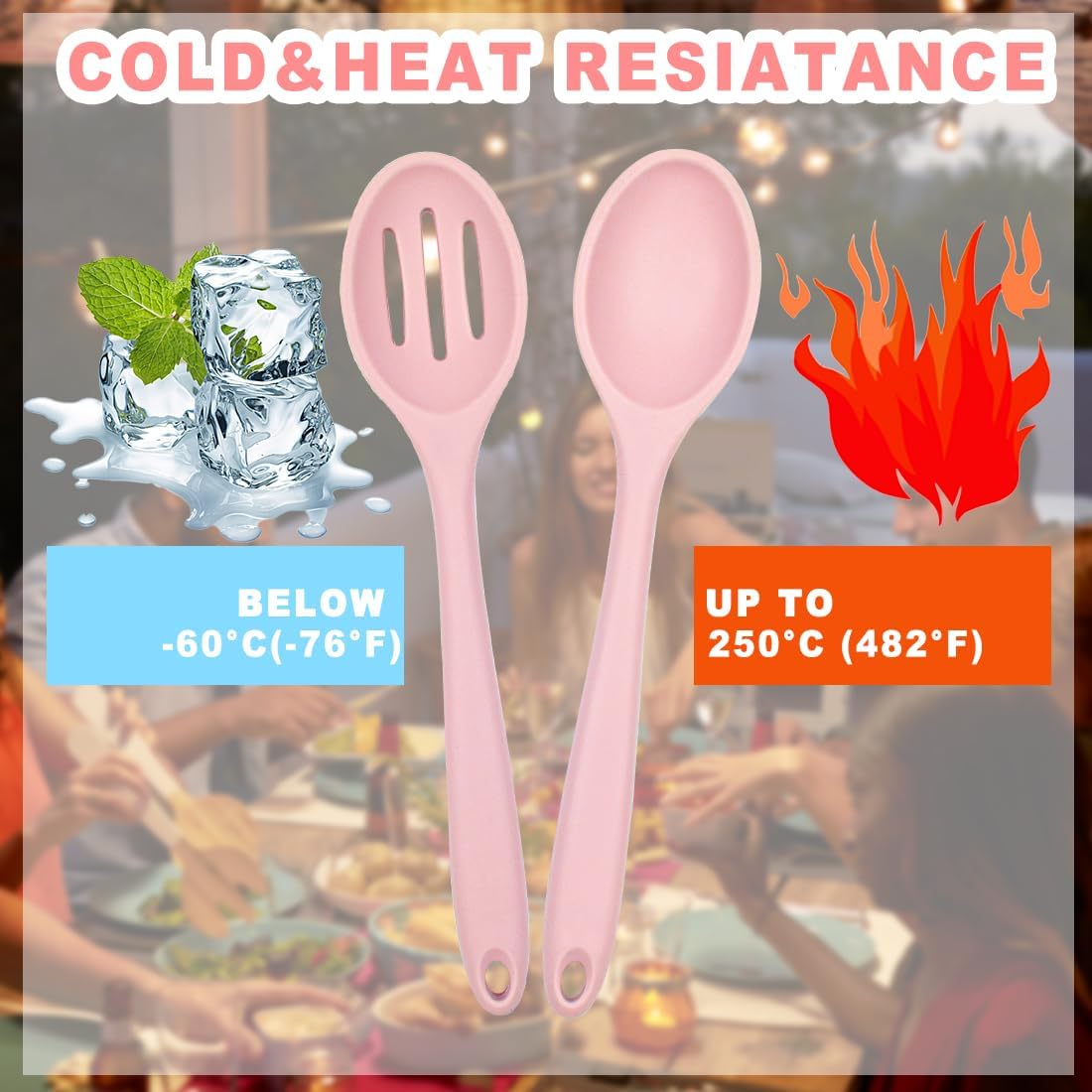 8 Pcs Silicone Cooking Spoons Set,Mixing Spoons for Cooking Spoons for Nonstick Cookware Silicone Serving Spoons,Mixing Spoons for Cooking (Pink)